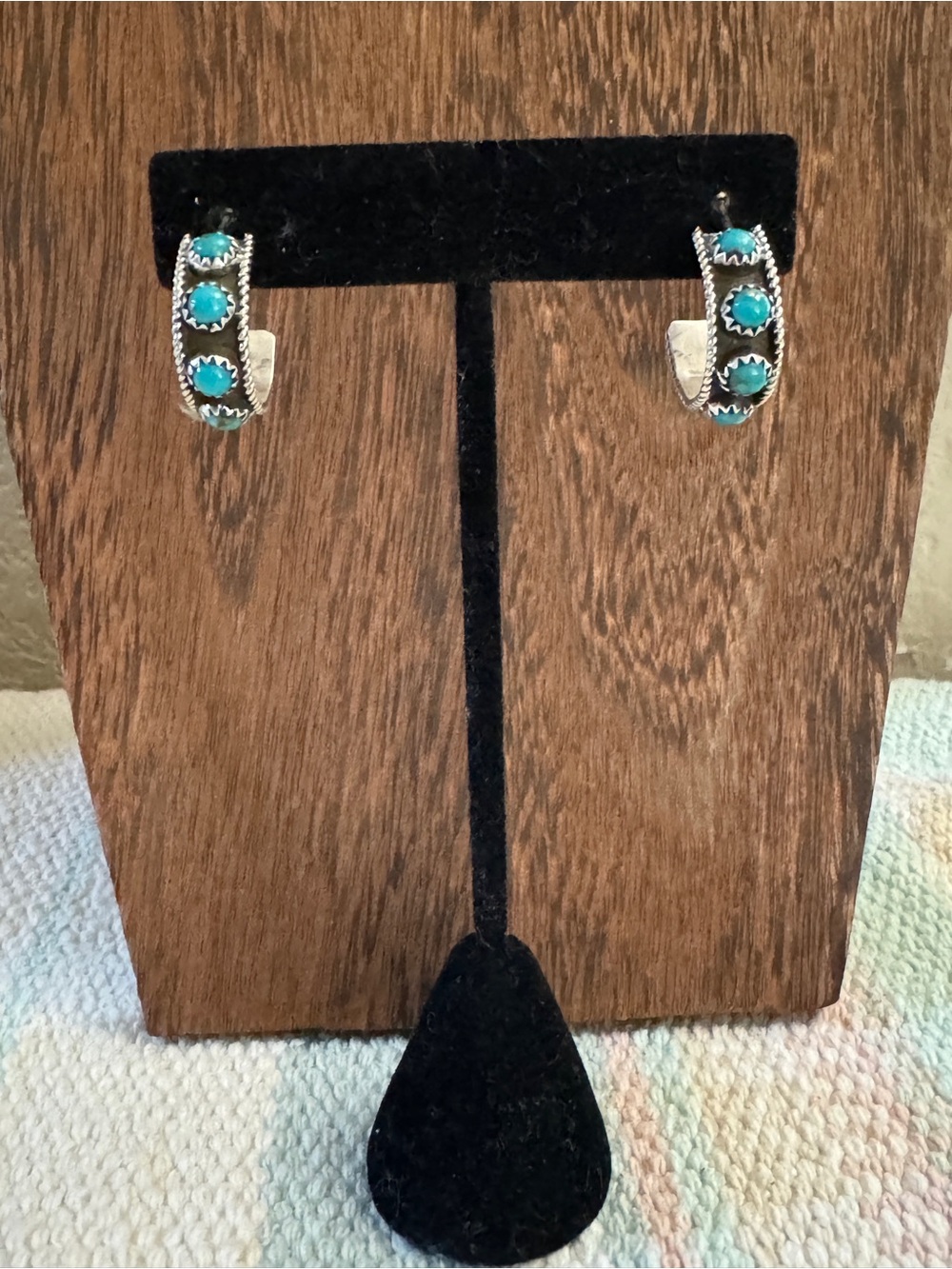 Native American Handmade Turquoise Snake Eye Hoop Earrings